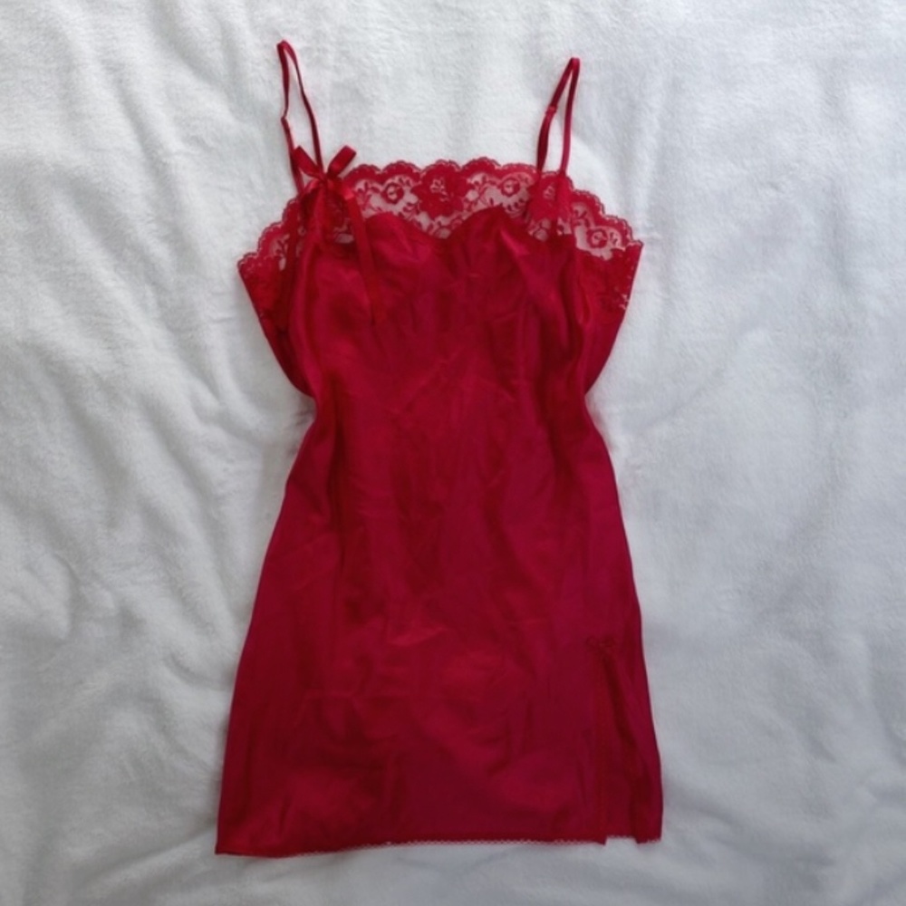 Victorias Secret Y2K Red Lace Nighty Slip Dress